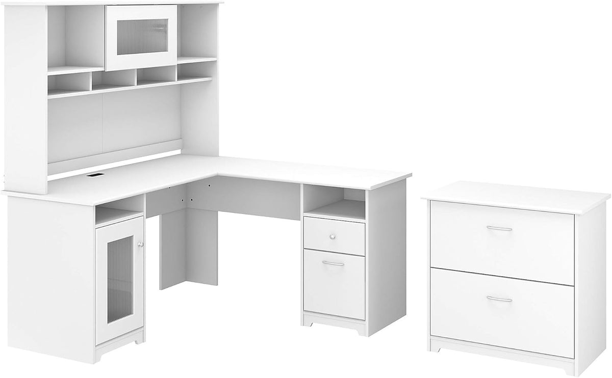 L Shaped Desk with Hutch and Lateral File Cabinet O399755