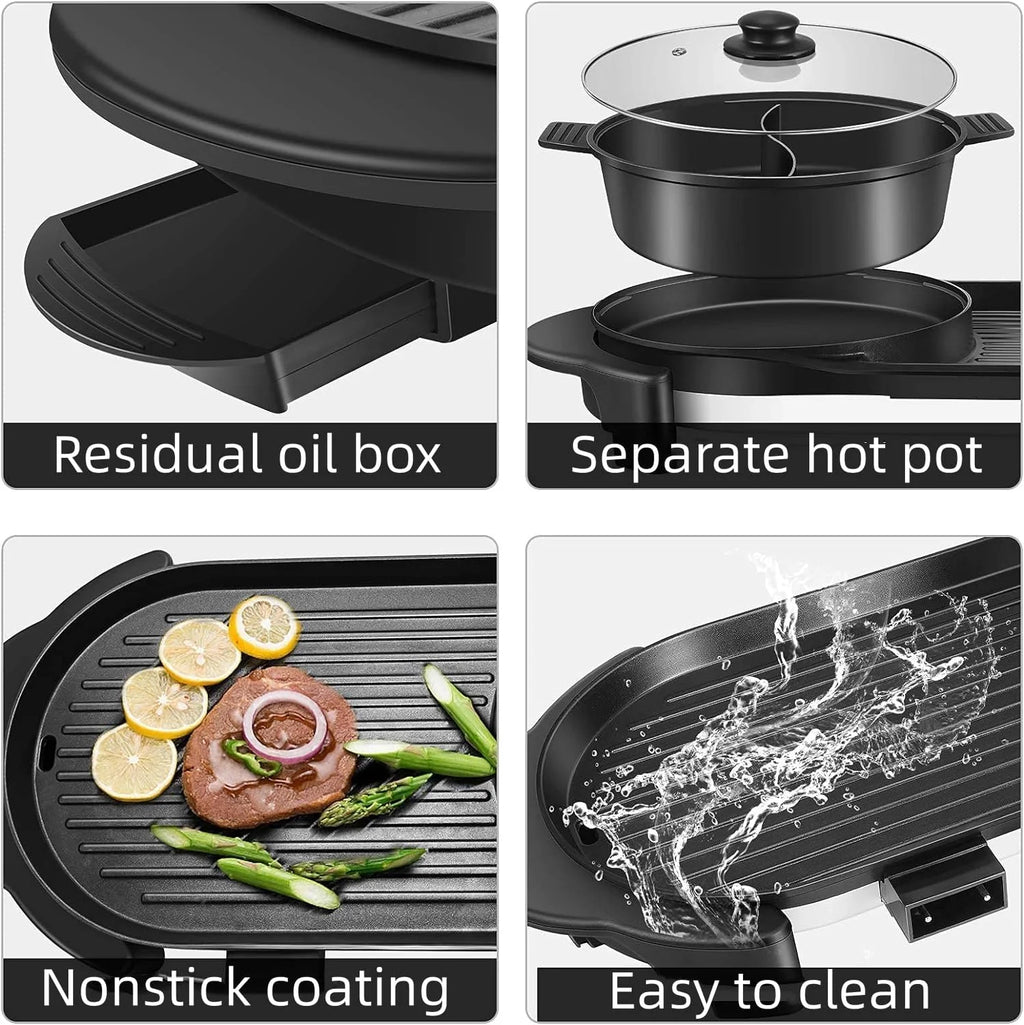 Electric Hot Pot with Grill, Removable Non-Stick Hotpot, 110V H696541