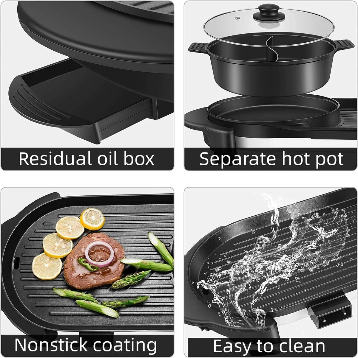 Electric Hot Pot with Grill, Removable Non-Stick Hotpot, 110V H696541
