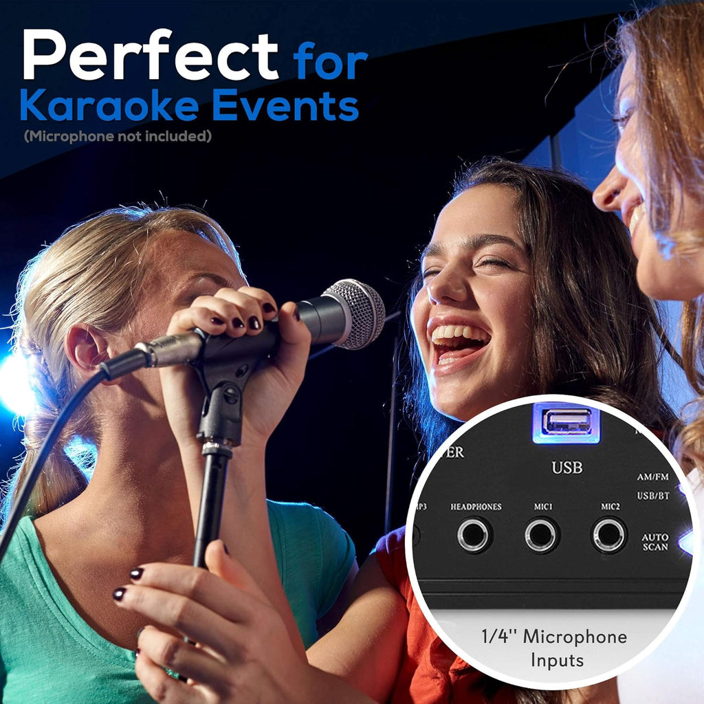 Wireless Bluetooth Stereo Amplifier with AM/FM Radio, MP3/USB, AUX, RCA, Karaoke Mic in, Rack Mount, Remote X41283