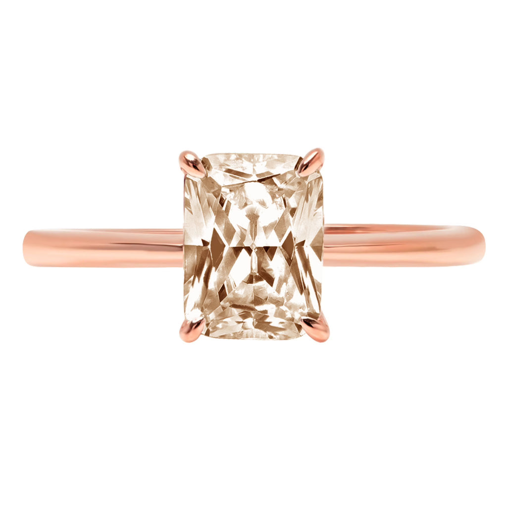 1.75ct Radiant Cut Brown Champagne Simulated Diamond 18k Pink Rose Gold Ring Size 3.5 H2594