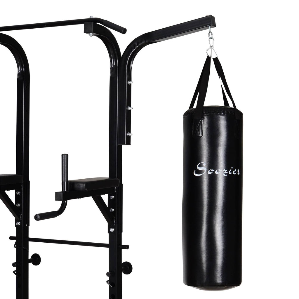 Power Tower with Bench and Punching Bag, Multi-Function Adjustable Dip Sit Up Workout Station Equipment S601