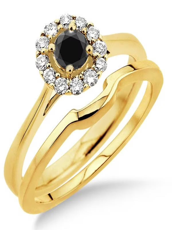 1.25 Carat Black Diamond Halo Bridal Set on 10k Yellow Gold B175095