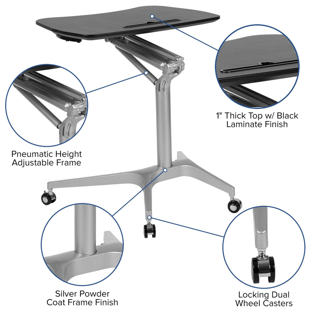 Black Mobile Ergonomic Desk with Adjustable Range 29x22-41x22 B576078