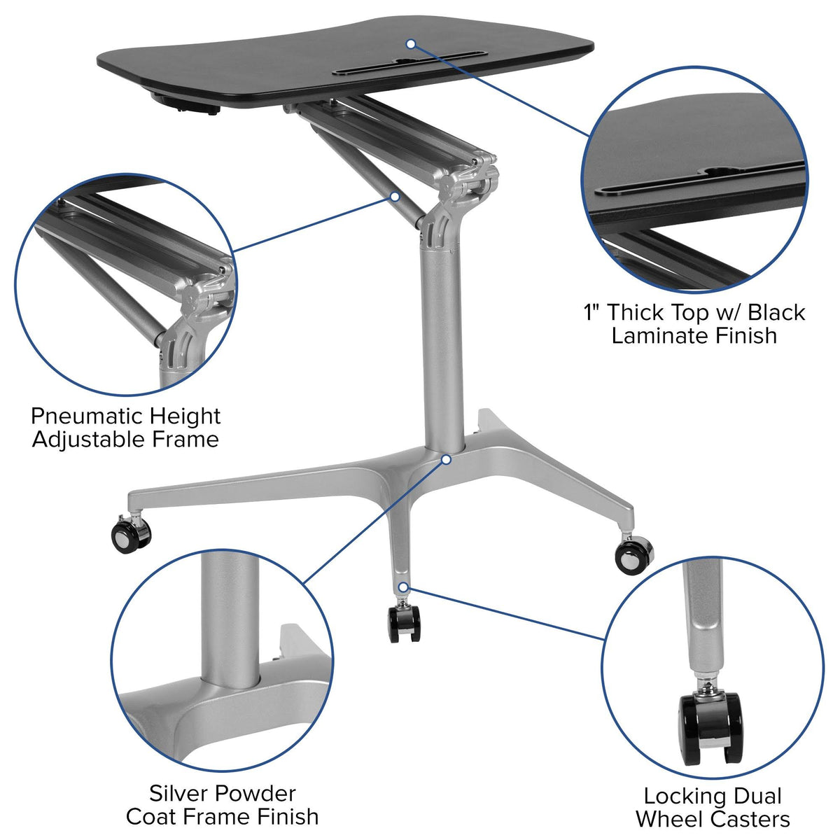 Black Mobile Ergonomic Desk with Adjustable Range 29x22-41x22 B576078