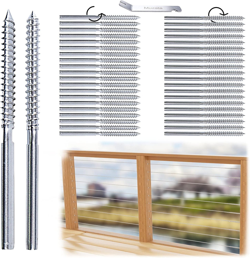 80Pack 1/8 Swage Lag Screws Left & Right Cable Railing Hardware Kit T316 Stainless Steel G253665