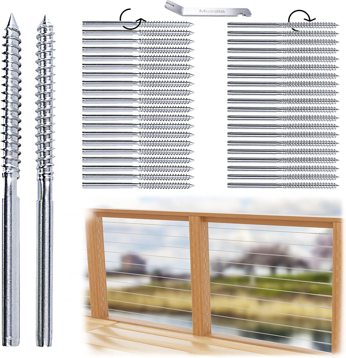 80Pack 1/8 Swage Lag Screws Left & Right Cable Railing Hardware Kit T316 Stainless Steel G253665