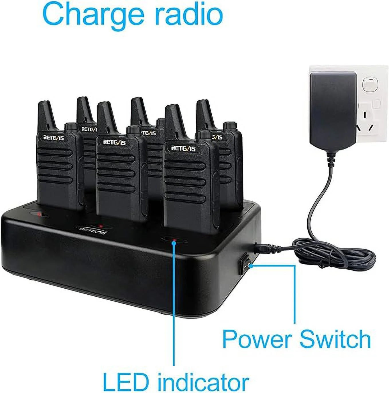 6 Pack Rechargeable Two Way Radios with Multi Gang Charger F74561