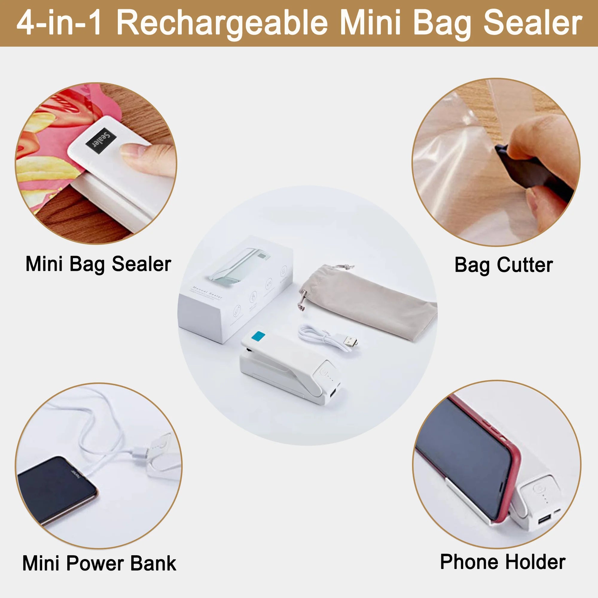 Rechargeable 4-in-1 Handheld Heat Sealer with Cutter Z587802