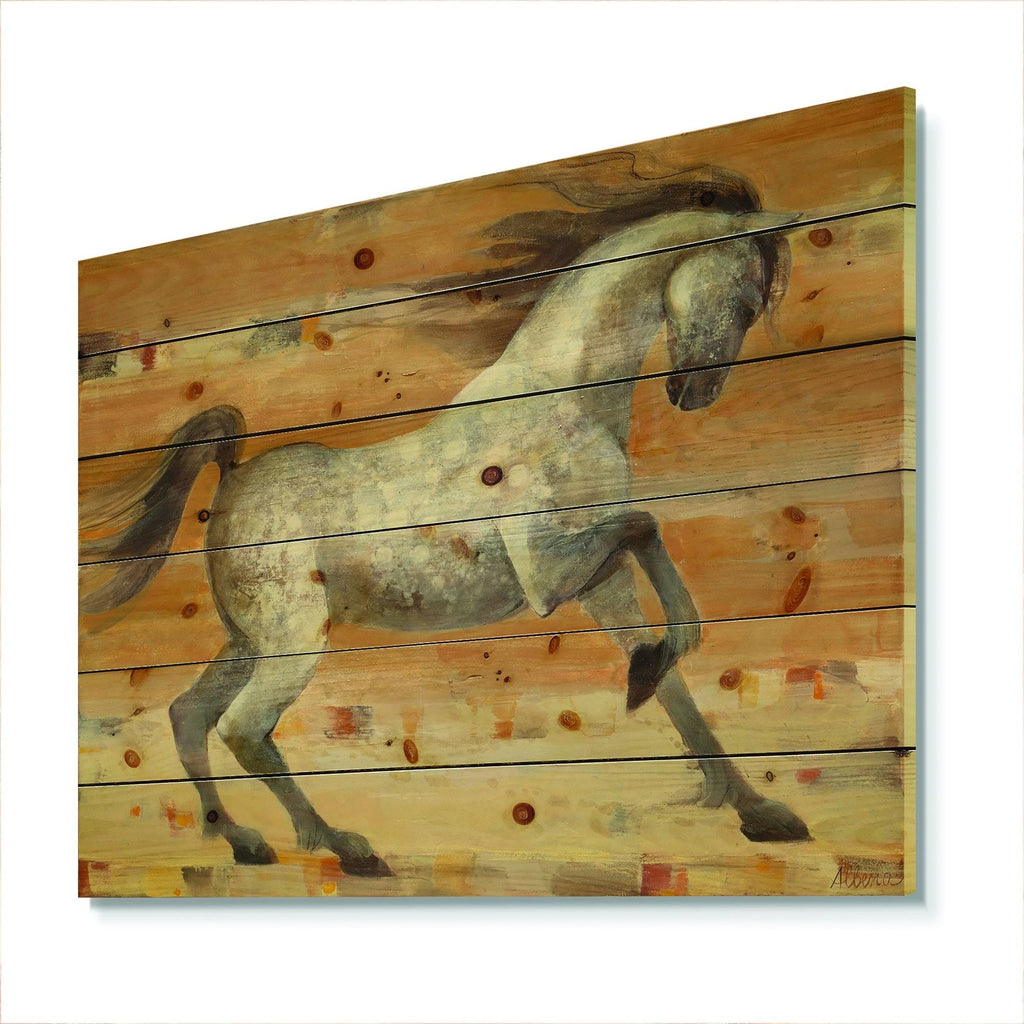 Brown Horse Print on Natural Pine Wood H934