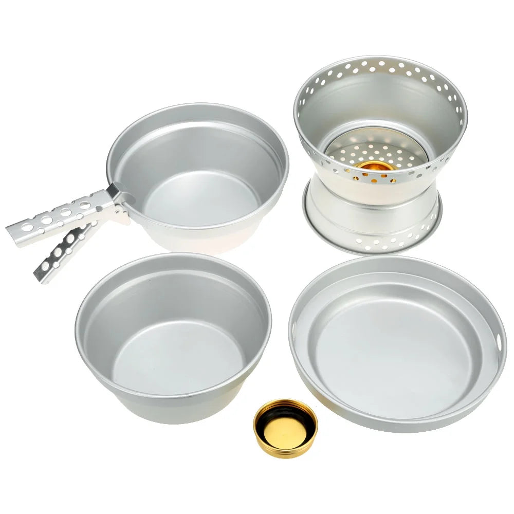 Backpacking Cooking Set with Alcohol Spirit Stove Pot Pan P952173