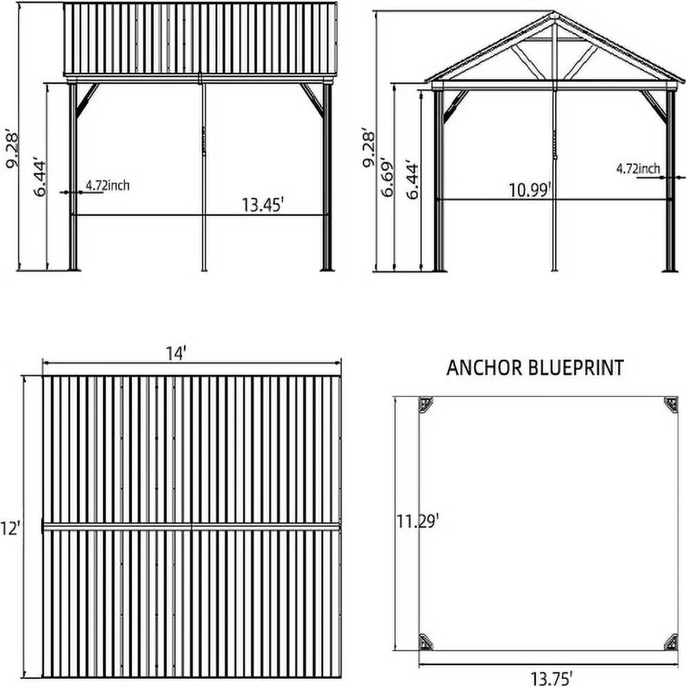 12'x14' Hardtop Aluminum Gazebo with Galvanized Steel Canopy O626