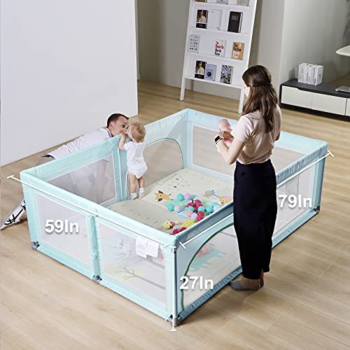 Extra Large Play Yard with Window Gates (79x59x27 Inches, Grey) J948199