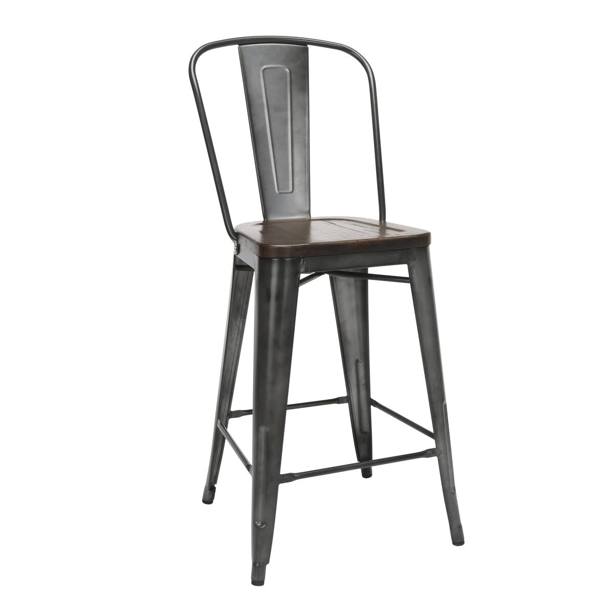 Industrial Modern 4 Pack 26x22 High Back Metal Bar Stools with Solid Ash Wood Seats M101