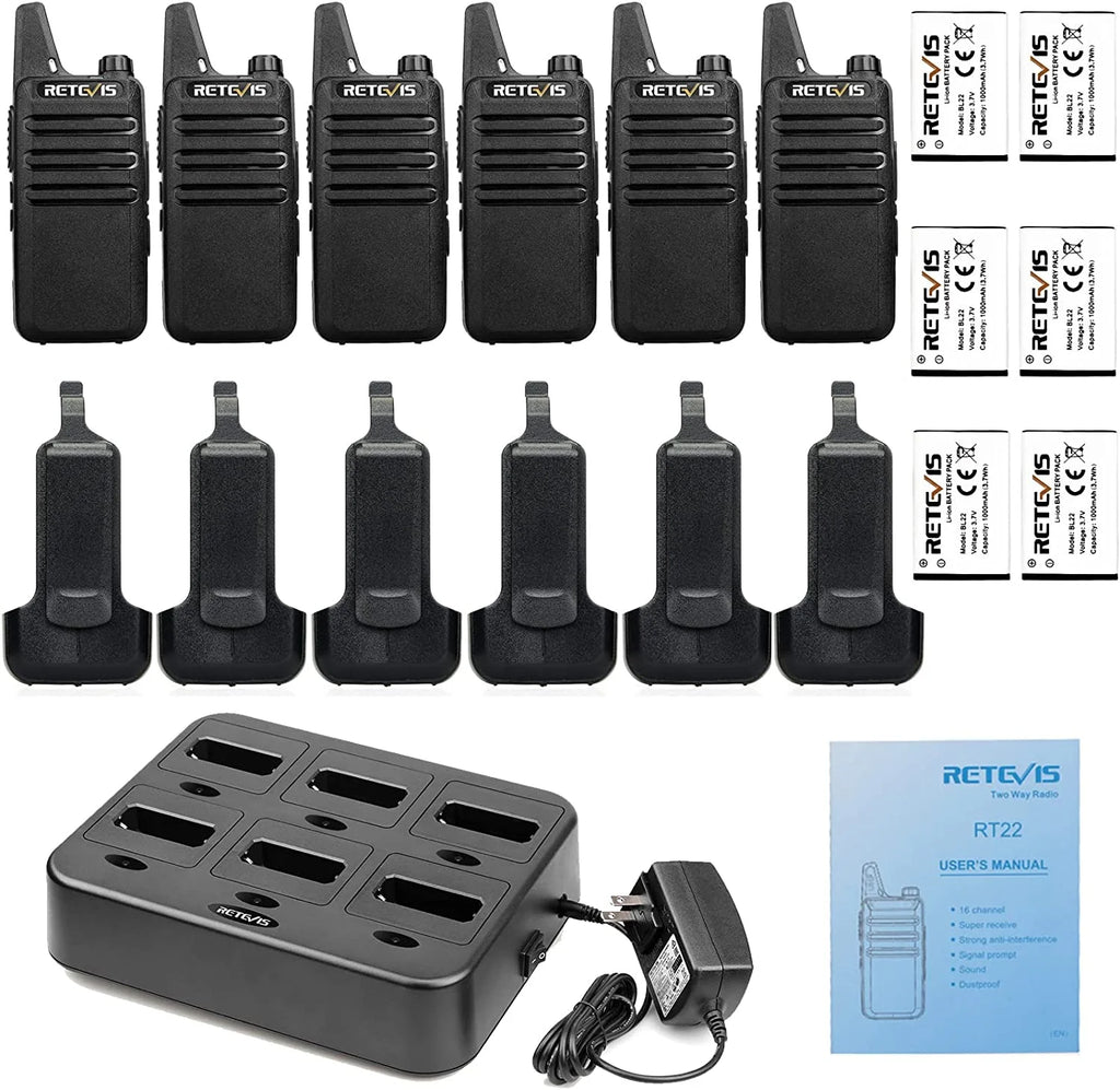 6 Pack Rechargeable Two Way Radios with Multi Gang Charger F74561