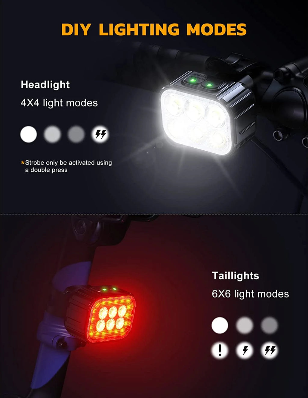 Rechargeable Bike Light Set with 6 Spot & Flood Beams, IP65 Waterproof F34187