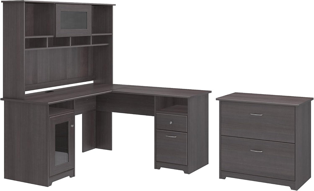 L Shaped Desk with Hutch and Lateral File Cabinet O399755