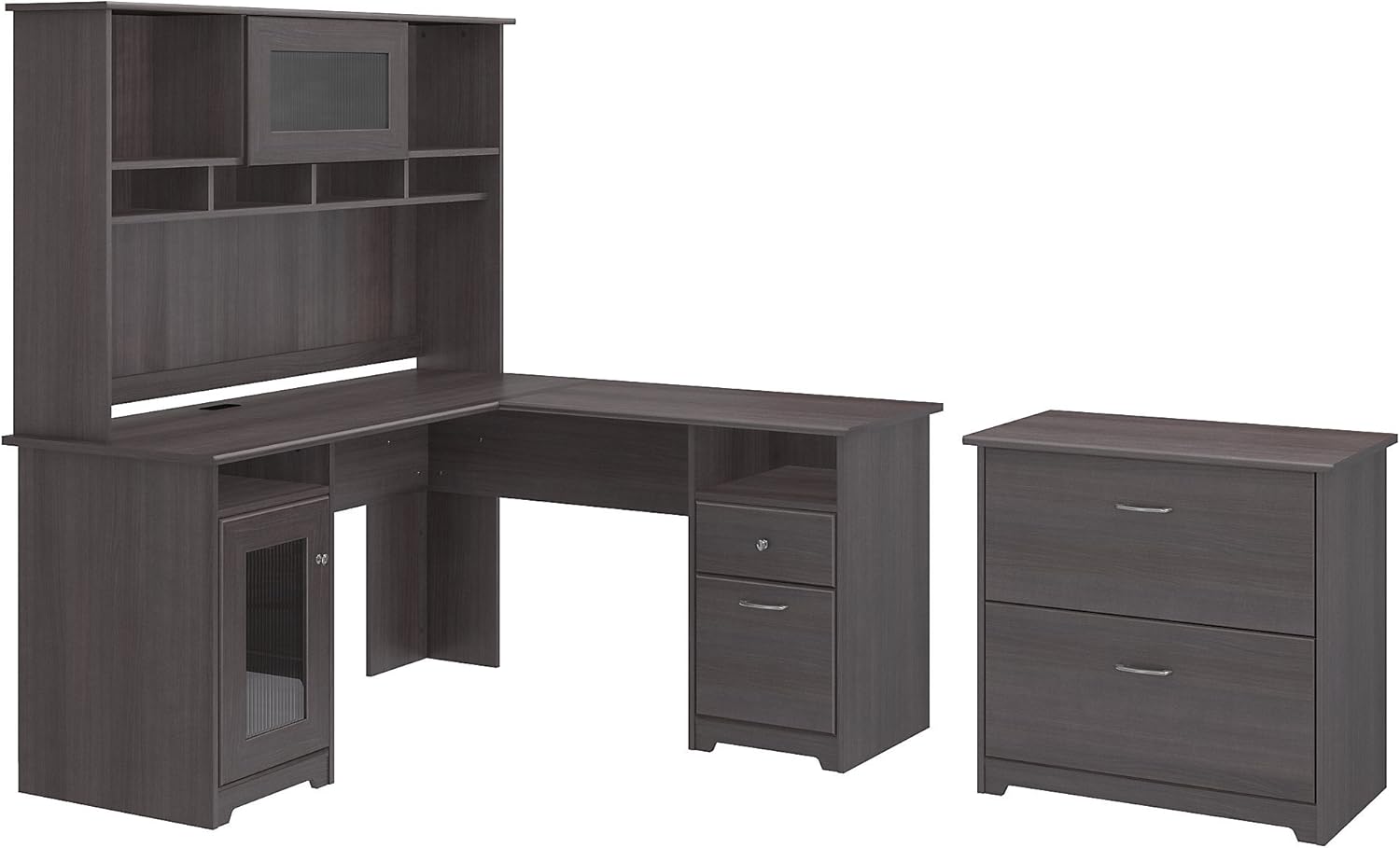 L Shaped Desk with Hutch and Lateral File Cabinet O399755