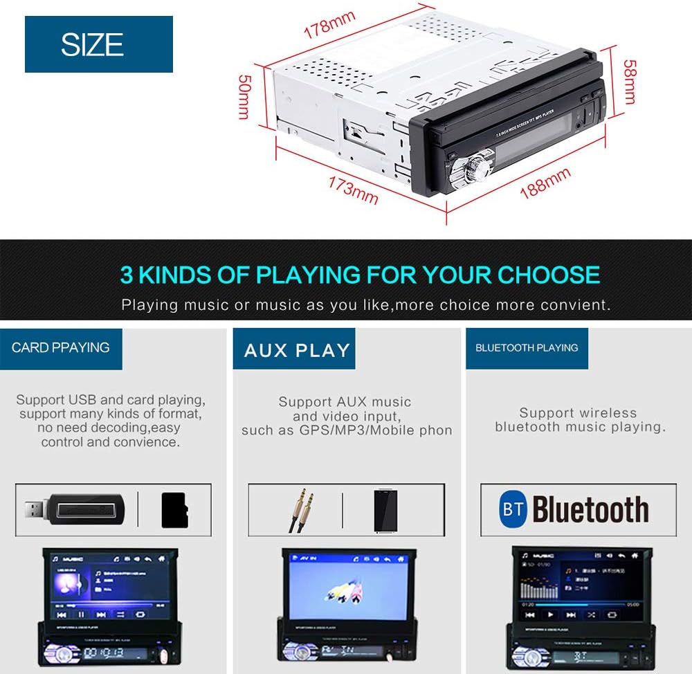Single Din Touchscreen Car Stereo with Bluetooth FM Radio USB AUX Input T905394