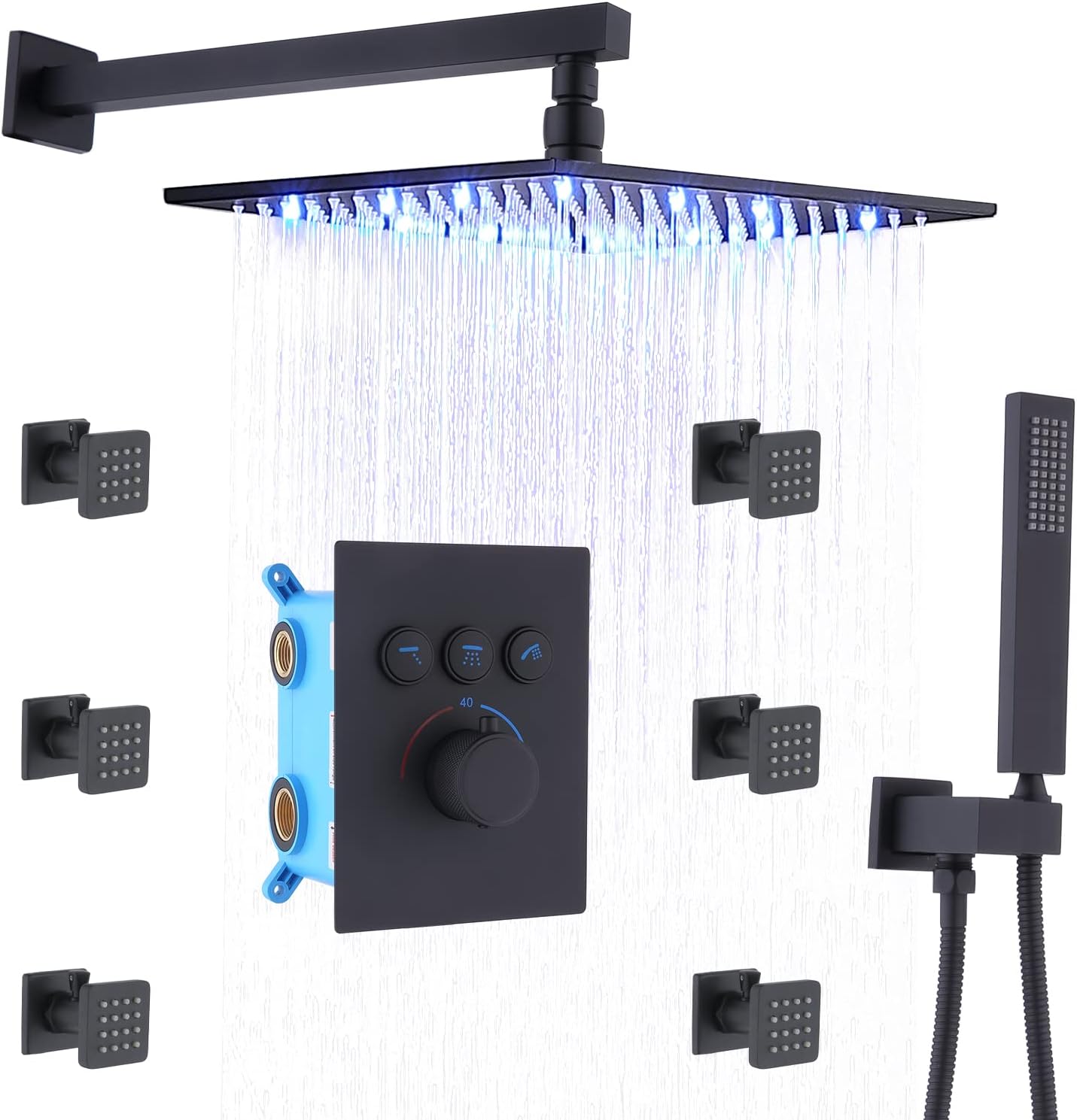 16 Inch Ceiling Mount Rain Shower Head System with Body Jets and Handheld I44683