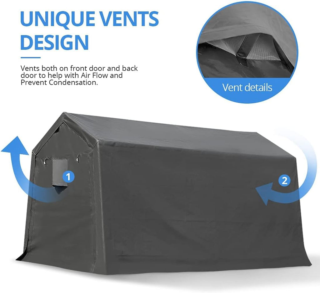 Gray Steel Metal Peak Roof Portable Garage Shelter Storage Shed Carport with 2 Roll up Doors R413271