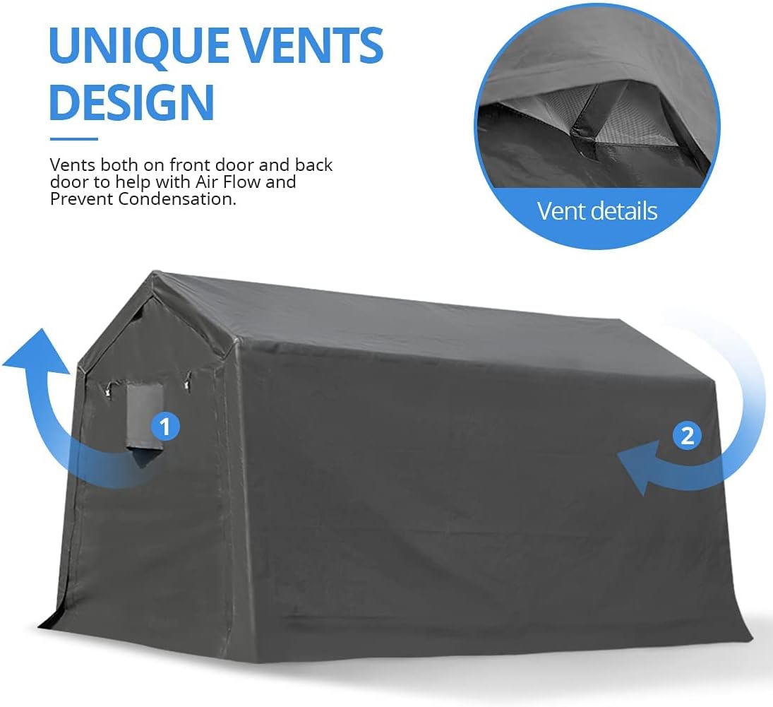 Gray Steel Metal Peak Roof Portable Garage Shelter Storage Shed Carport with 2 Roll up Doors R413271