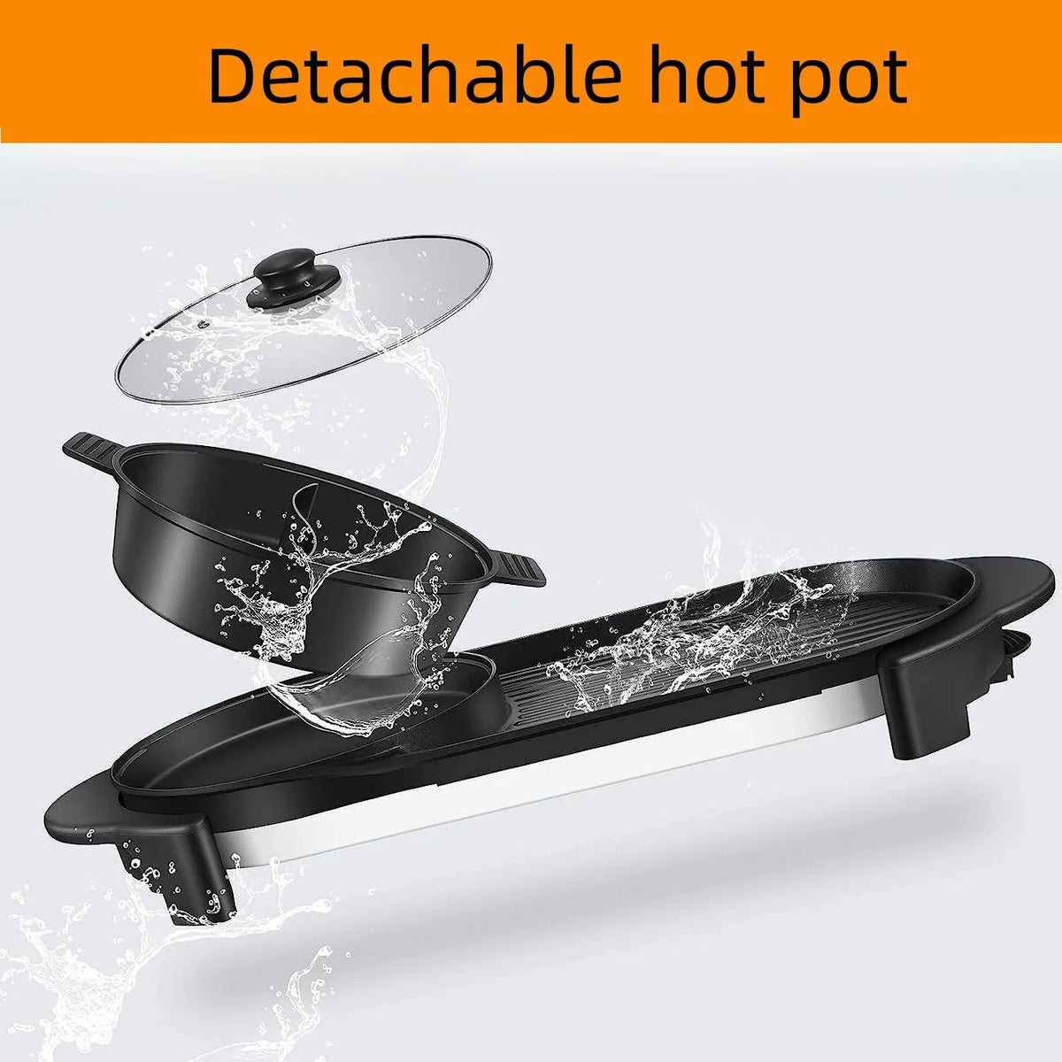 Electric Hot Pot with Grill, Removable Non-Stick Hotpot, 110V H696541