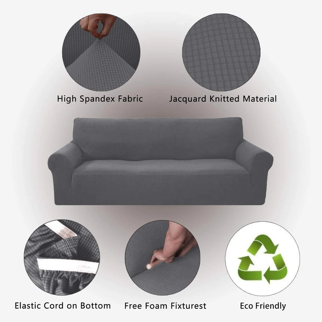 3-Piece Brushed Polyester Spandex SlipCover Set for Sofa Loveseat Couch Arm Chair, Light Gray H8223