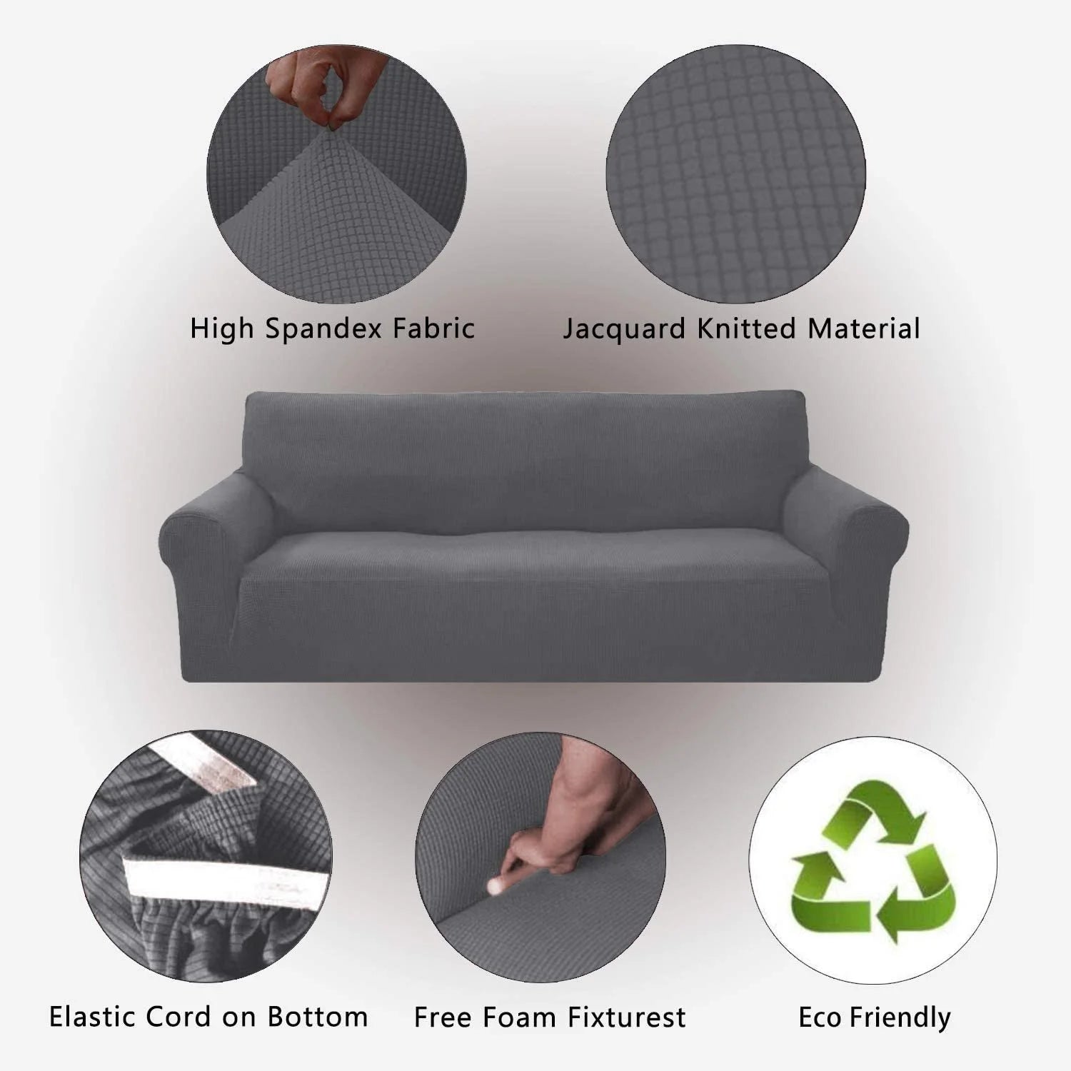 3-Piece Brushed Polyester Spandex SlipCover Set for Sofa Loveseat Couch Arm Chair, Light Gray H8223