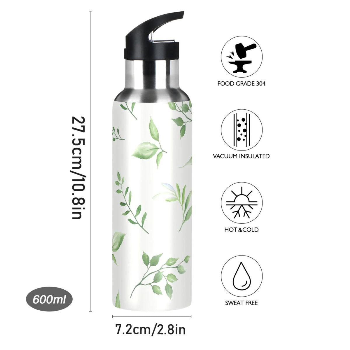 20 OZ Vacuum Insulated Stainless Steel Water Bottle with Straw Lid F86650