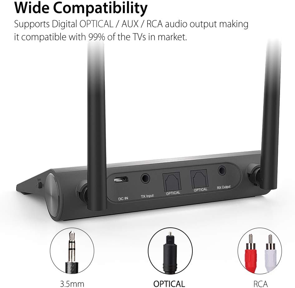 Bluetooth 5.0 Transmitter Receiver aptX Low Latency Wireless Adapter, Optical 3.5mm AUX RCA, Pack of 2 I529
