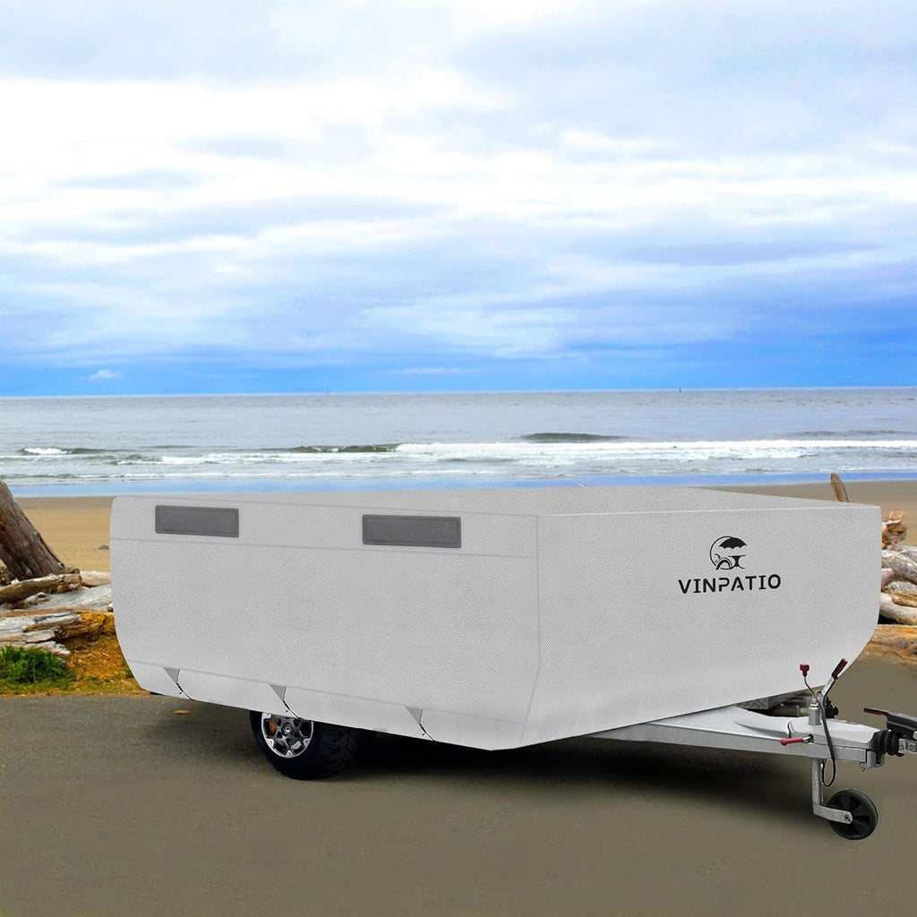 3 Layers Polypropylene Pop Up Camper Cover Fits 12' - 14' Trailers, Grey A2590