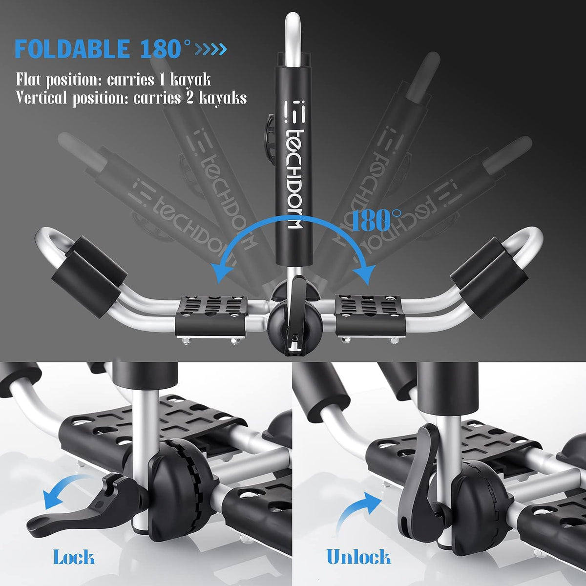 J-Style Folding Kayak Roof Rack with 2pcs Straps and Paddle Holders A5881