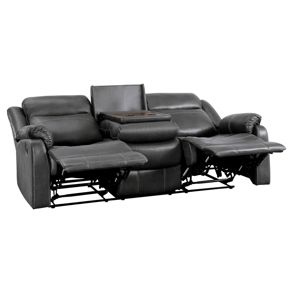 Grey Double Lay Flat Reclining Sofa with Drop-Down Table A4280