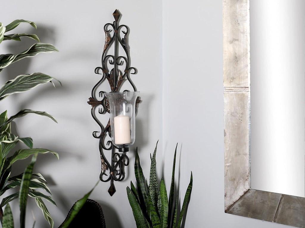 Metal & Glass Candle Sconce W765