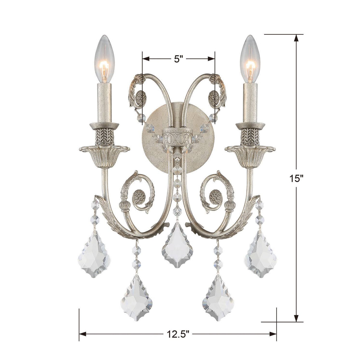 2 Light Clear Crystal Silver Sconce O243557