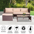Rattan Sofa 3 Pieces Wood PE Wicker Ottoman With Coffee Table Patio Sofa Set T2190