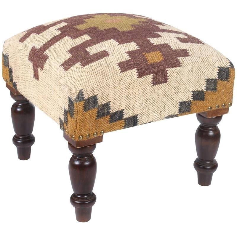 Handmade Indo Kilim Ottoman Footstool, Beige Y72953