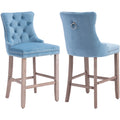 Velvet Bar Stools Set of 2, 27" Seat Height, Tufted Back, Wood Frame, Light Blue Q839