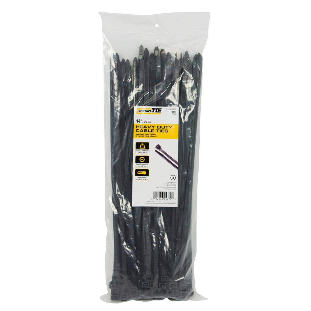 14 in. UV Black Heavy Duty Cable Tie, 100-Pack Q260600