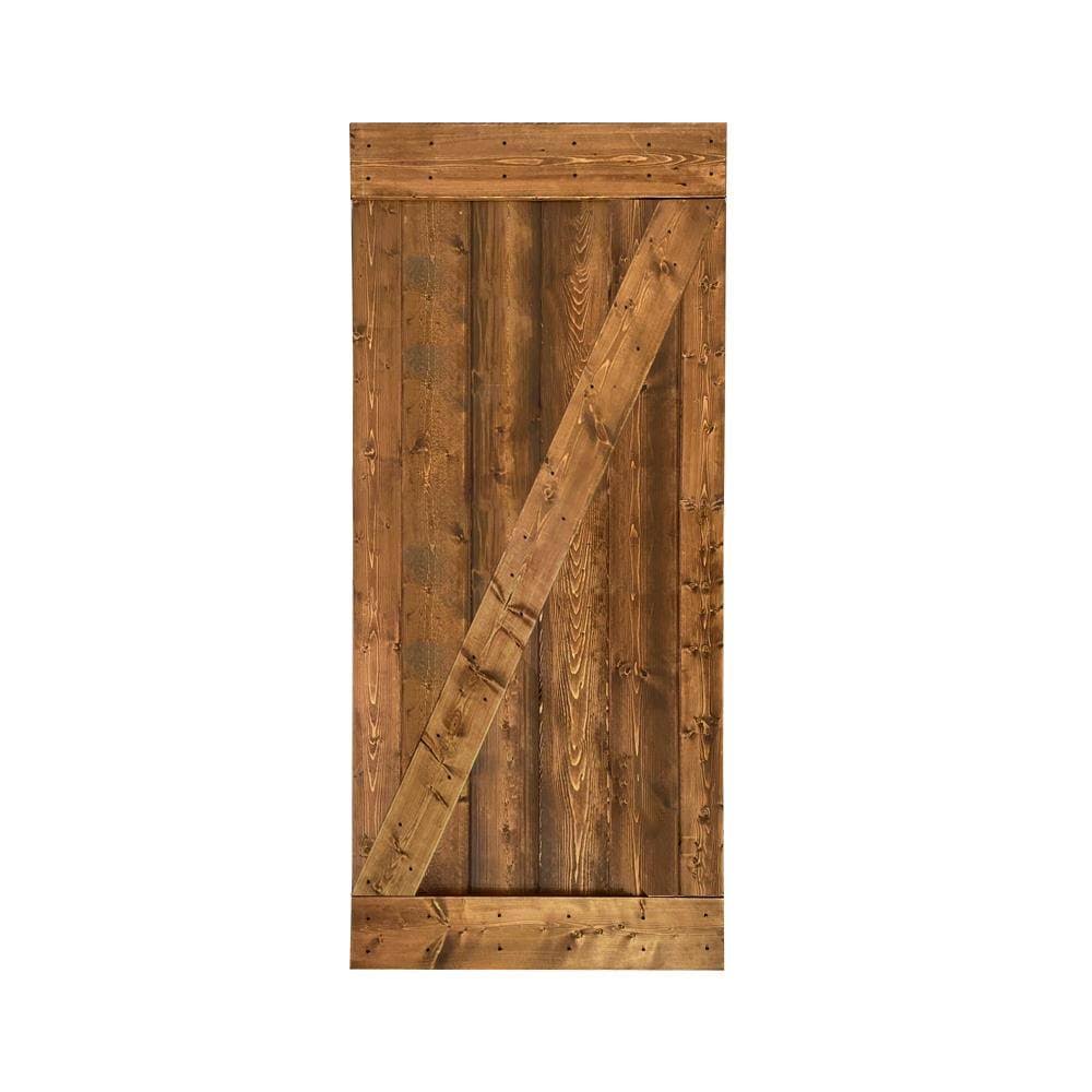 Walnut 1-Panel Stained Pine Wood Single Barn Door Q230