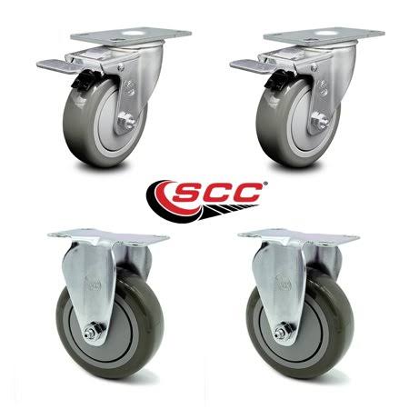 Set of 4 Gray Polyurethane Caster Wheels with 2 Swivel Locking Brake and 2 Rigid F99850