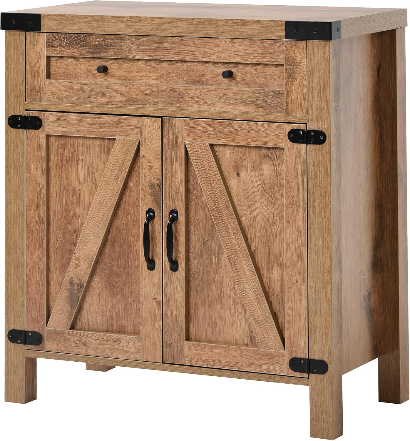 Farmhouse Barn Doors Storage Cabinet with Storage Drawer and Metal Handles, Dark Brown D145059