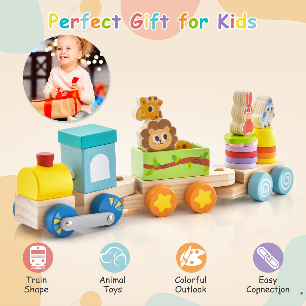 Wooden Stackable Train Set with Animal Toys & Locomotive Q25156