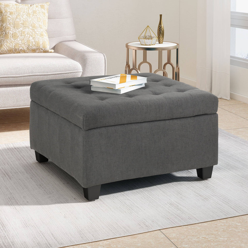 Dark Gray Tufted Fabric Storage Ottoman N329880