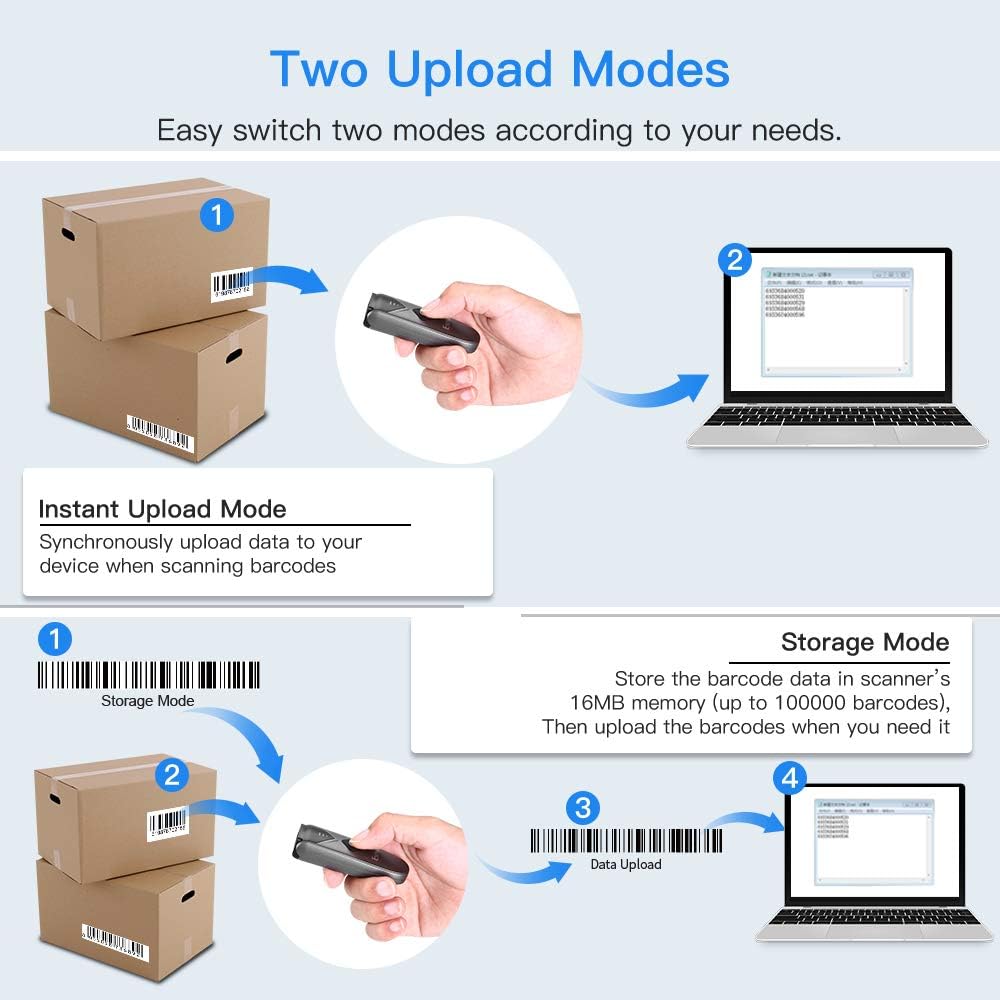 2.4G Wireless Bluetooth USB Barcode Scanner Pack of 2 O557376