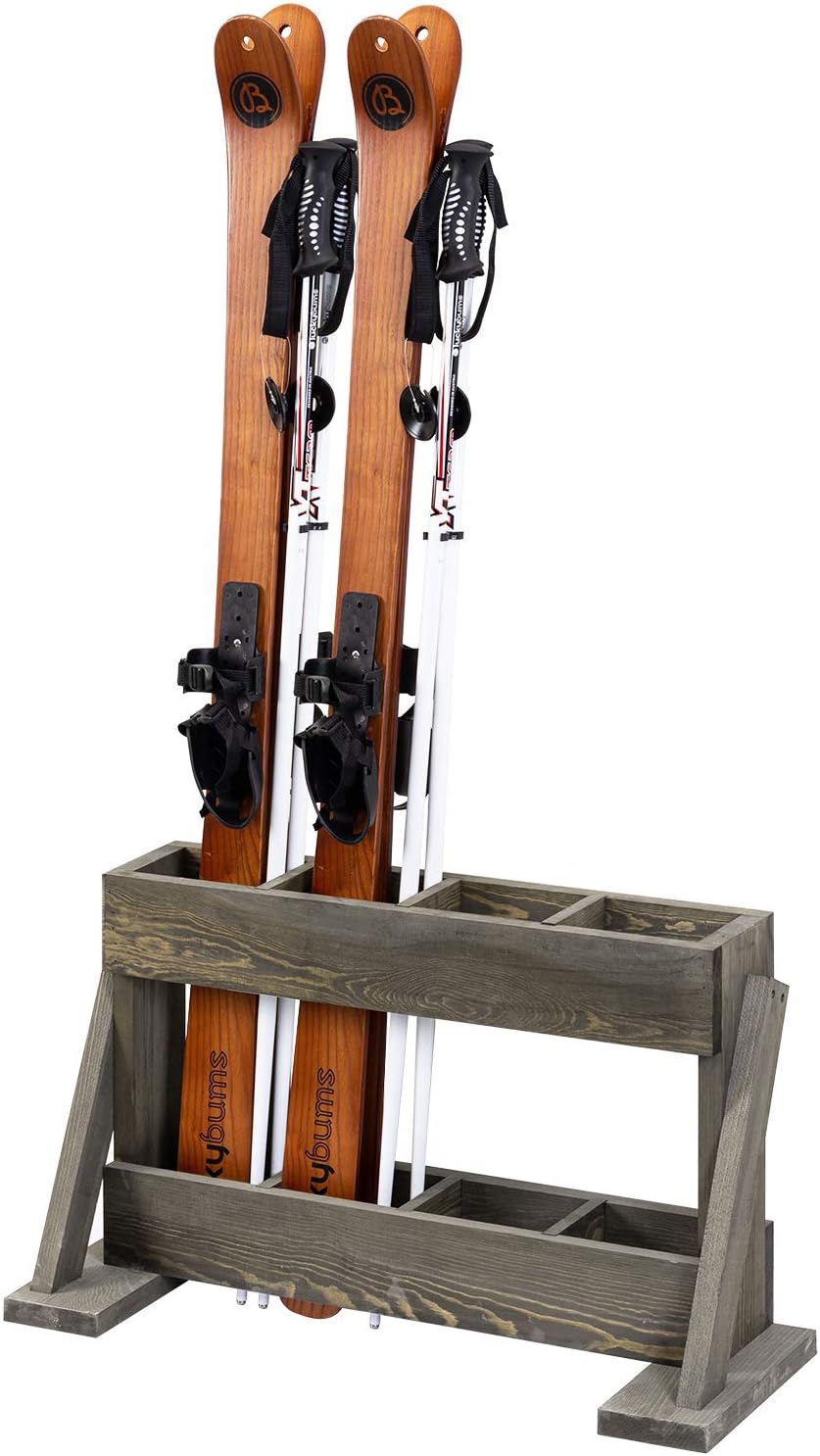 4-Slot Gray Wood Ski and Snowboard Storage Rack H3983
