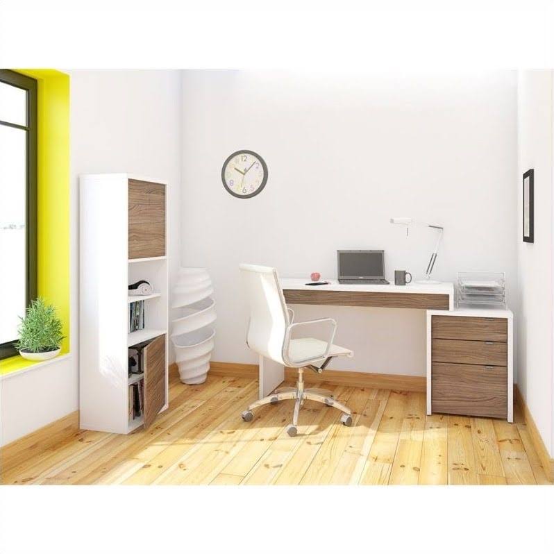 White and Walnut 3 Drawer Computer Desk L2260