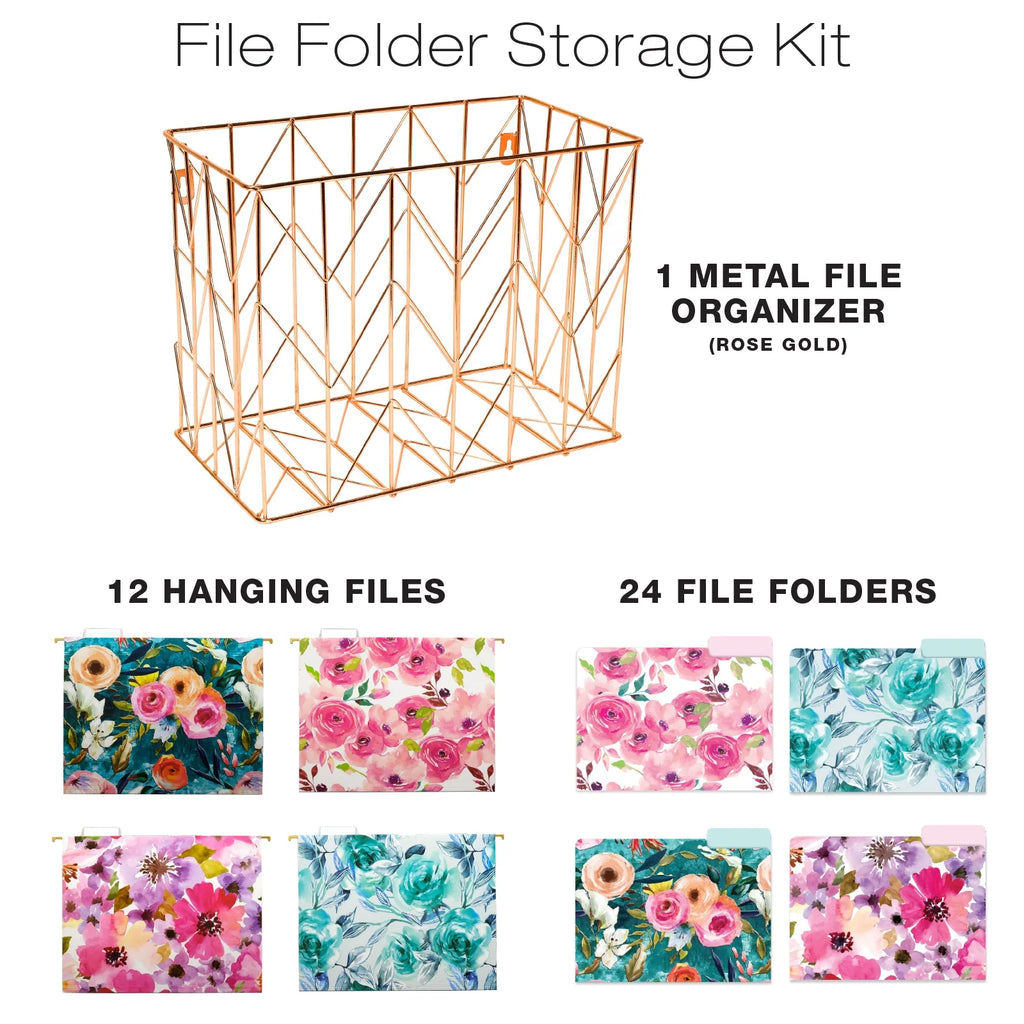 Deluxe Hanging File Folder Kit with Metal Hanging Basket, 12 Hanging Folders, 24 File Folders, Letter Size D1519