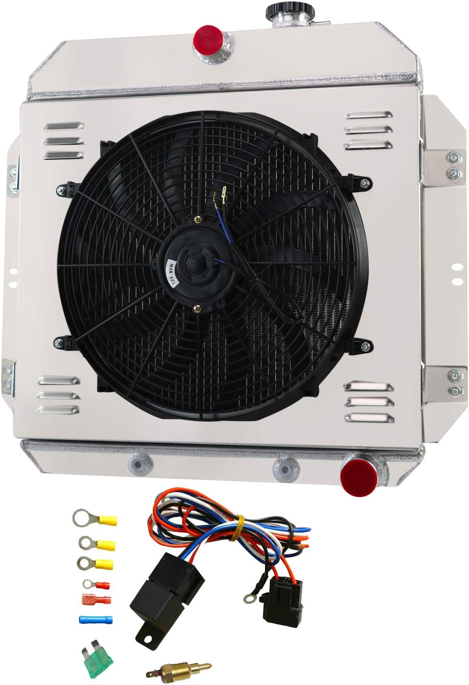 3 Row Core Aluminum Radiator with 16" Fan and Thermostat Relay Wire Kit P691